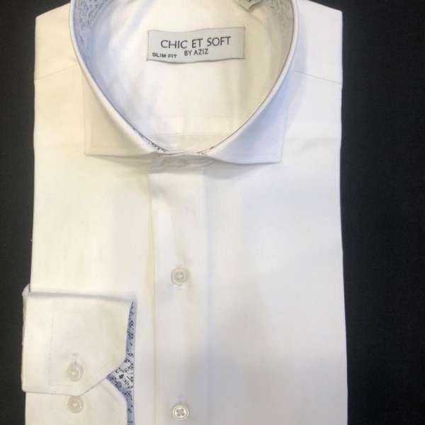 Chemise blanche doublure a motif noir clair