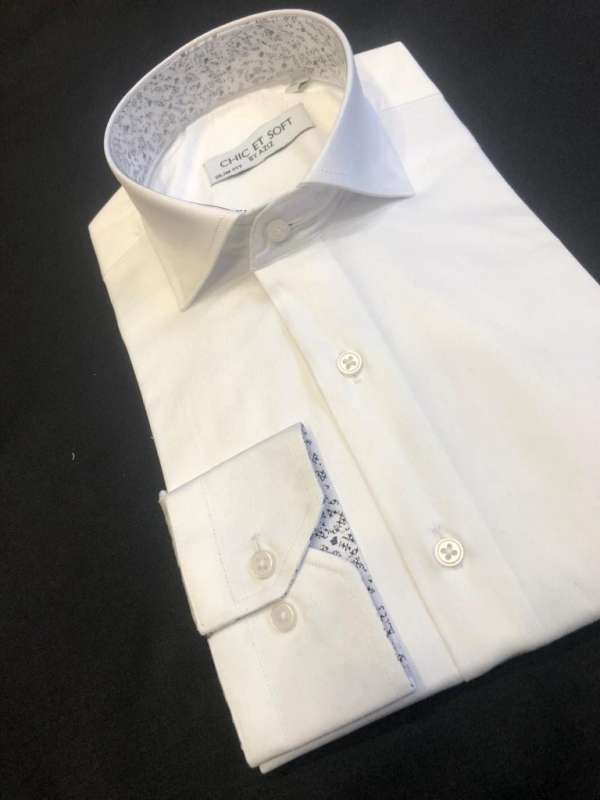 Chemise blanche doublure a motif noir clair – Image 2