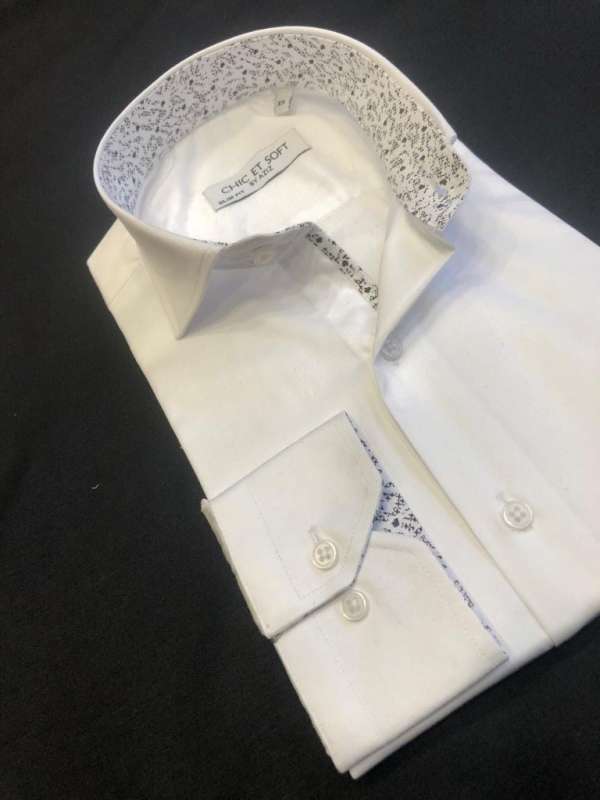 Chemise blanche doublure a motif noir clair – Image 3