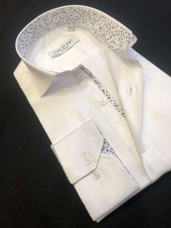 Chemise blanche doublure a motif noir clair – Image 4