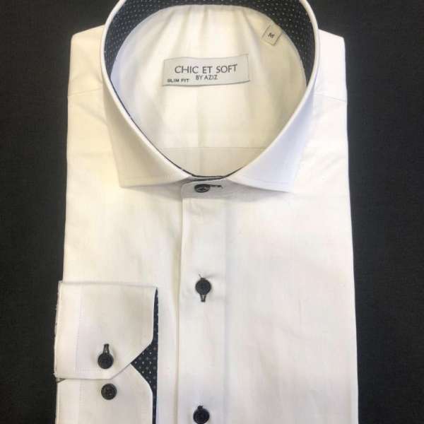 Chemise blanche doublure a motif noir foncé