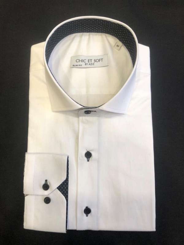 Chemise blanche doublure a motif noir foncé