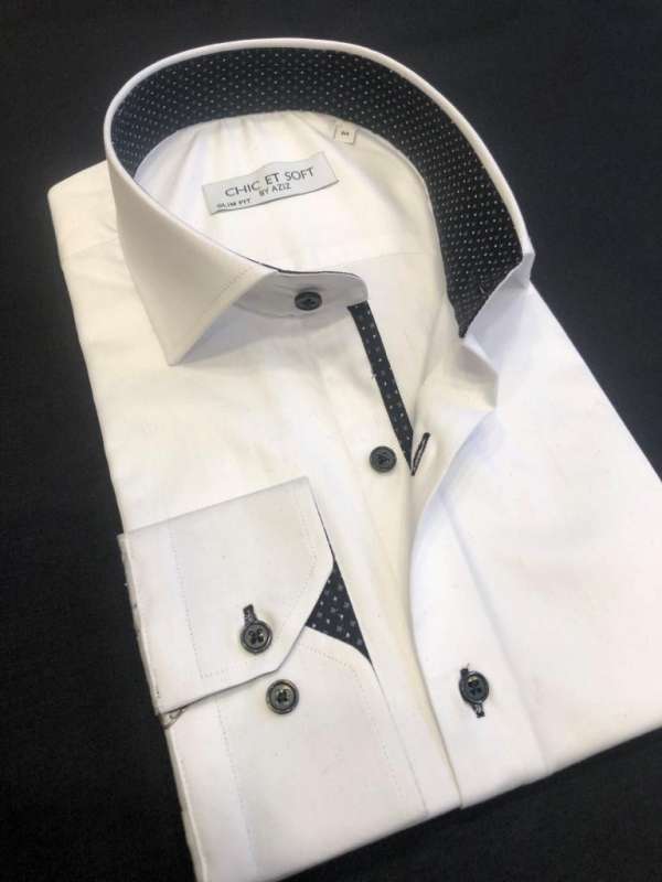Chemise blanche doublure a motif noir foncé – Image 4
