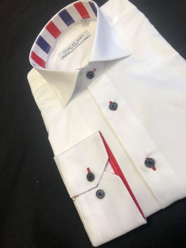 Chemise blanche doublure rayures france – Image 2