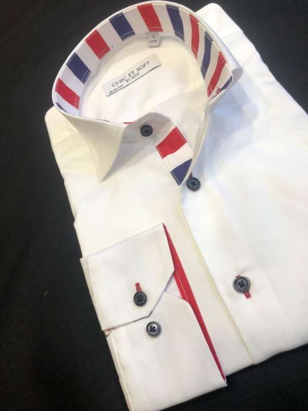 Chemise blanche doublure rayures france – Image 3