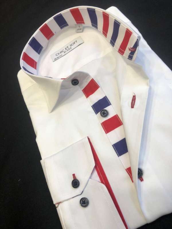 Chemise blanche doublure rayures france – Image 4