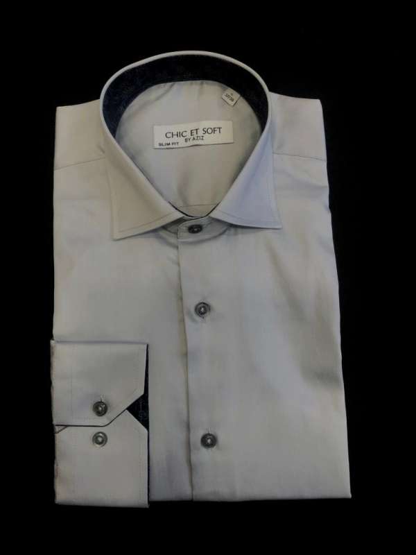 Chemise gris clair doublure a motif  bleu