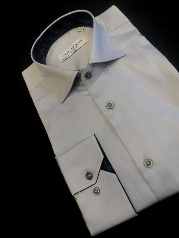 Chemise gris clair doublure a motif  bleu – Image 2