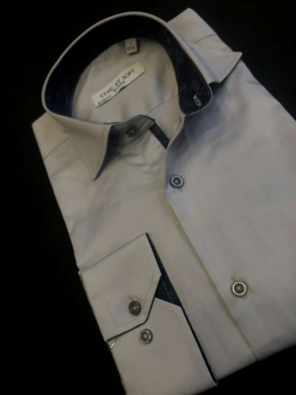 Chemise gris clair doublure a motif  bleu – Image 3
