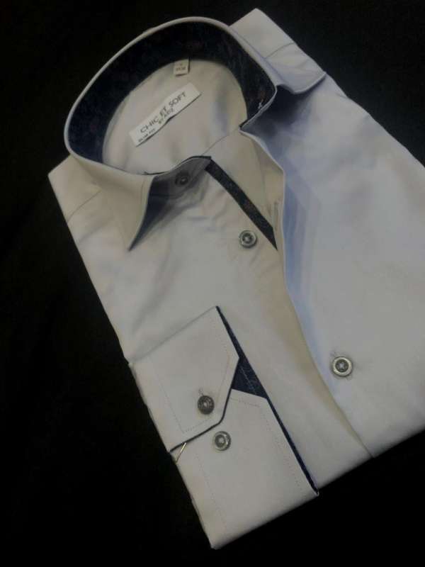Chemise gris clair doublure a motif  bleu – Image 4