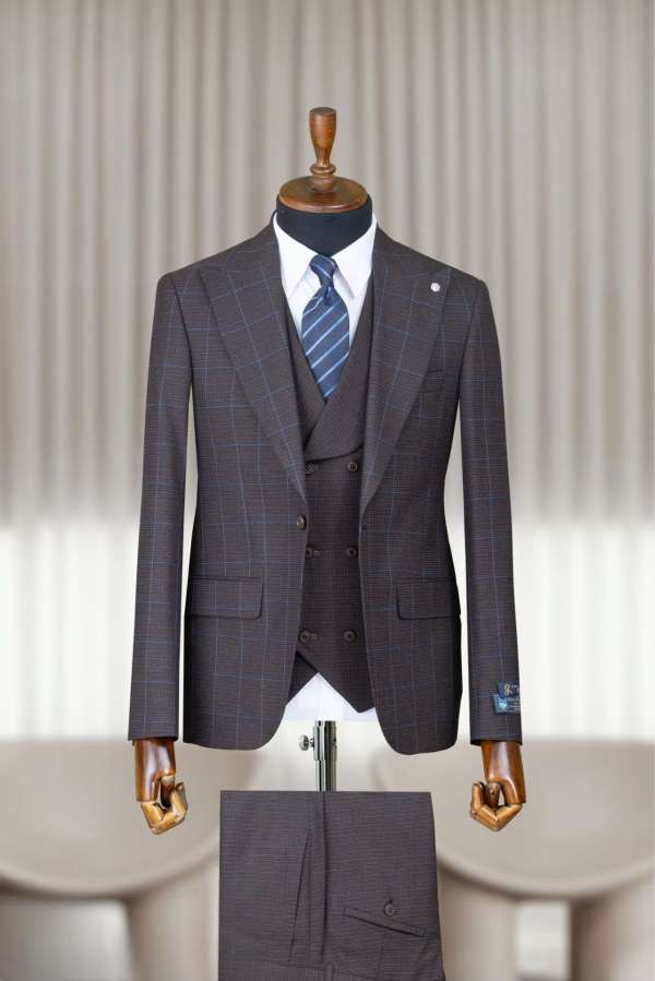 Costume 3 pièces combiné marron  a carreaux
