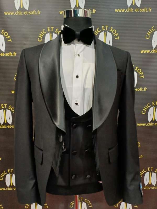Smoking noir colle challe satin velour milano – Image 2