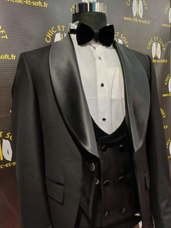 Smoking noir colle challe satin velour milano – Image 3