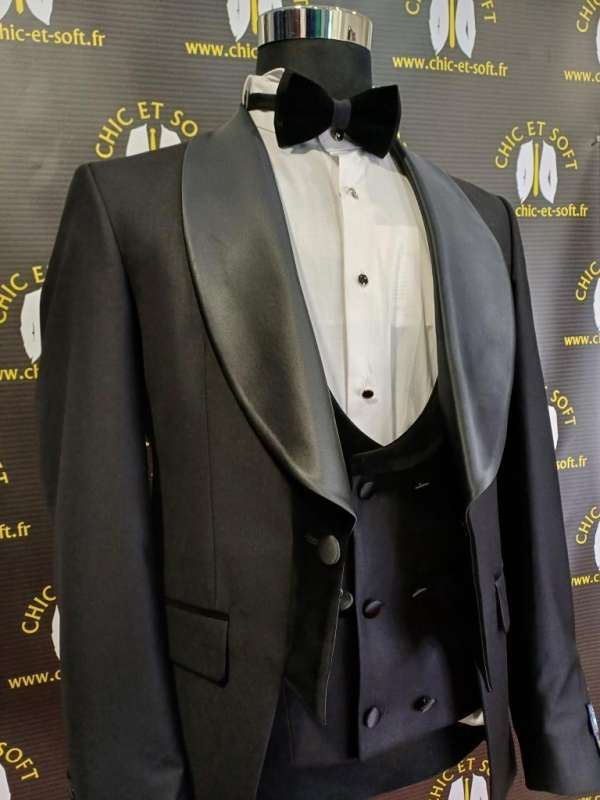 Smoking noir colle challe satin velour milano – Image 4