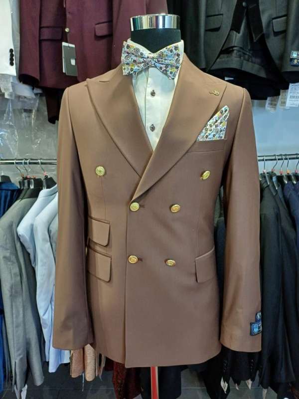 Costume  croisé marron bouton doré