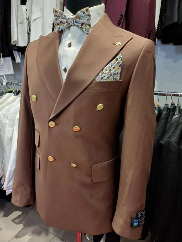 Costume  croisé marron bouton doré – Image 2