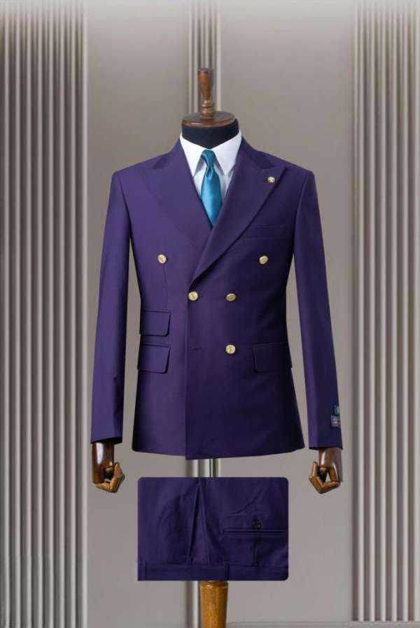Costume croisé mauve bouton doré – Image 2