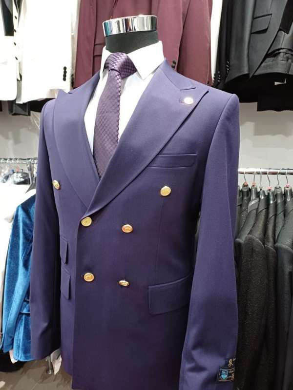 Costume croisé mauve bouton doré – Image 3