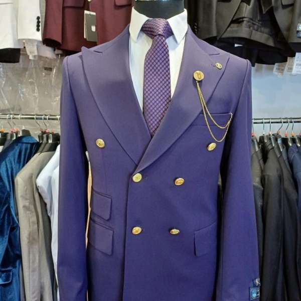 Costume croisé mauve bouton doré