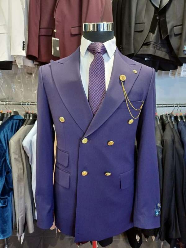 Costume croisé mauve bouton doré