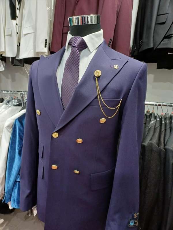 Costume croisé mauve bouton doré – Image 4