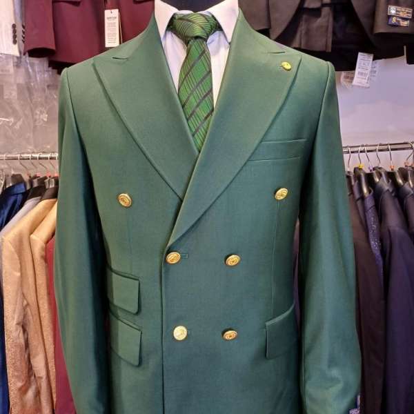 Costume croisé vert sapin bouton doré