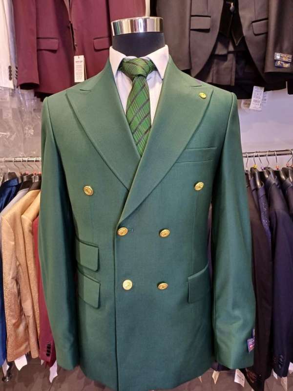 Costume croisé vert sapin bouton doré