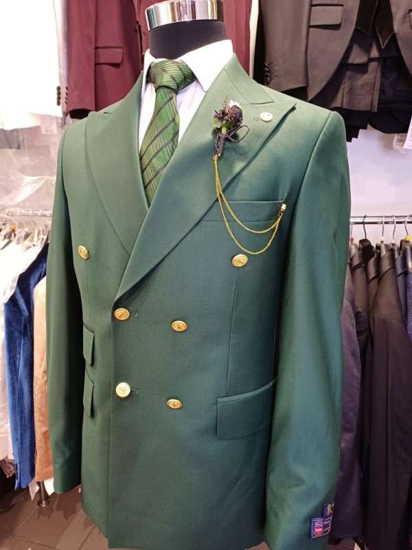 Costume croisé vert sapin bouton doré – Image 3