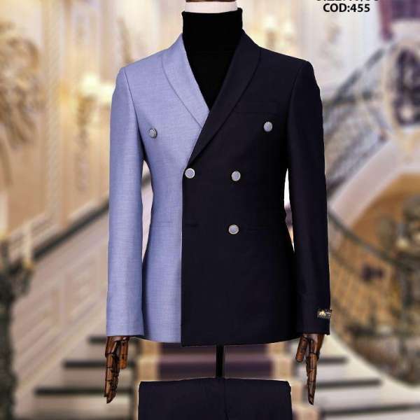 costume croisé patchwork marine ciel