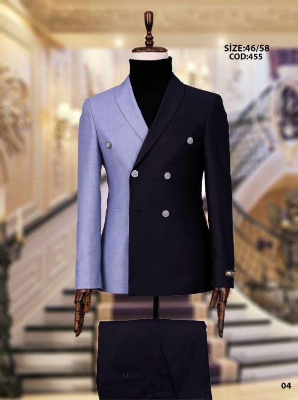 costume croisé patchwork marine ciel