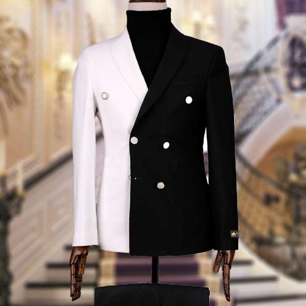 costume croisé patchwork noir blanc