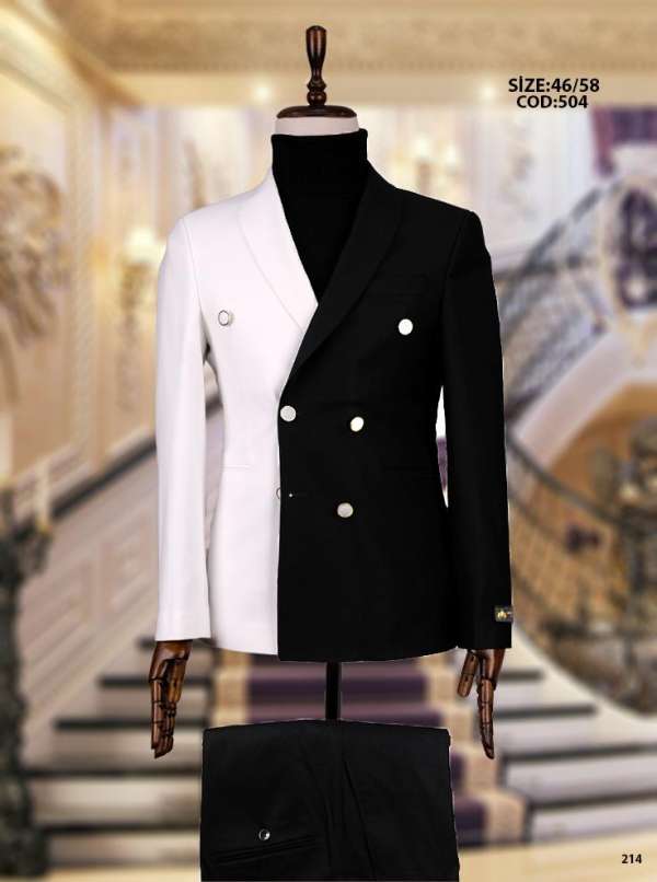 costume croisé patchwork noir blanc