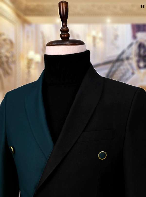 costume croisé patchwork noir vert – Image 2