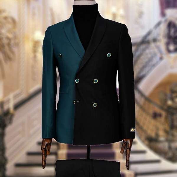 costume croisé patchwork noir vert