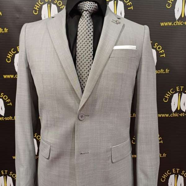 Costume 2 pièces gris clair fil a fil 1