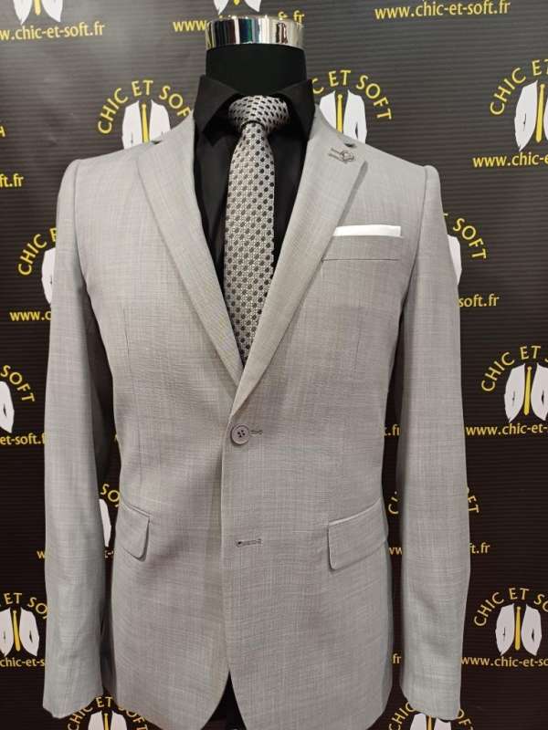 Costume 2 pièces gris clair fil a fil 1