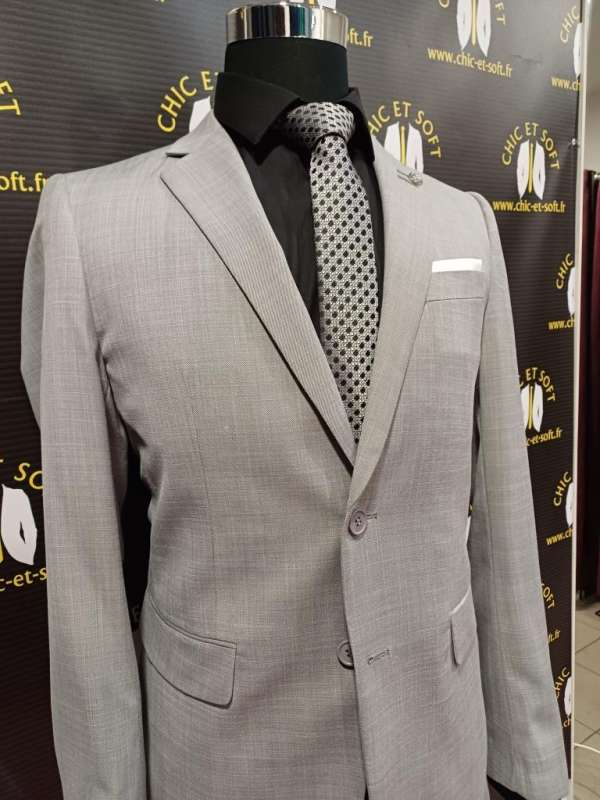 Costume 2 pièces gris clair fil a fil 1 – Image 3