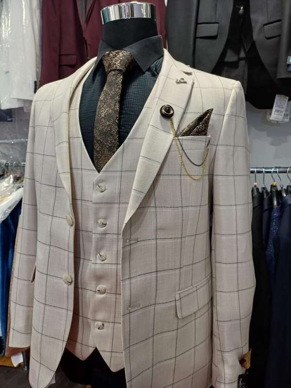 Costume 3 pièces beige carreau – Image 2