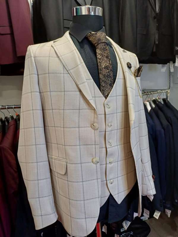 Costume 3 pièces beige carreau – Image 3