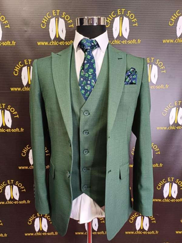 Costume 3 pièces vert gilet droit 2 – Image 2