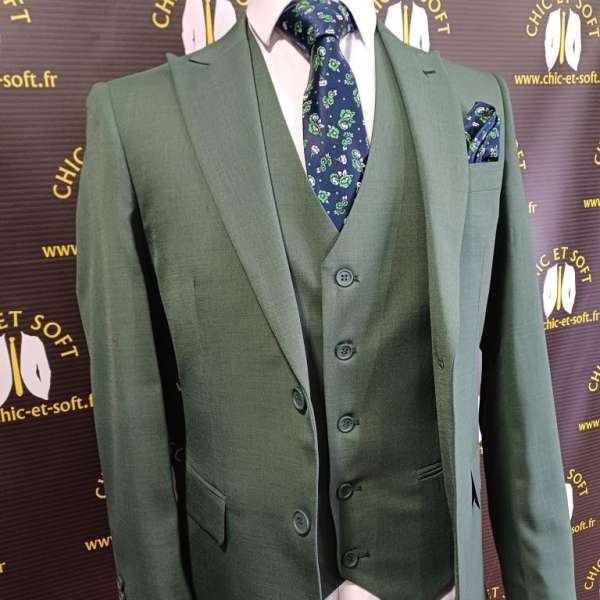 Costume 3 pièces vert gilet droit 2