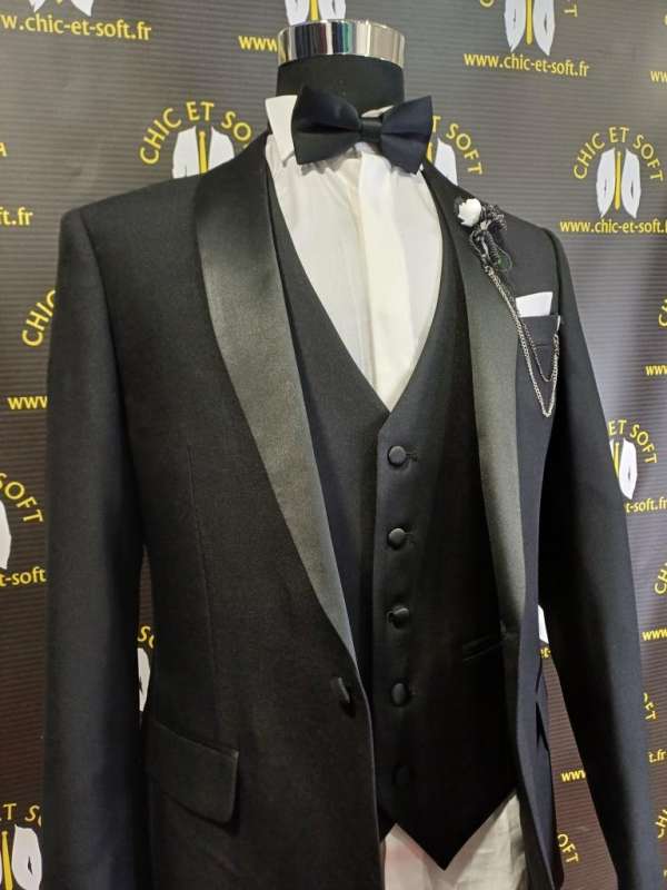 Smoking noir col châle gilet droit – Image 3
