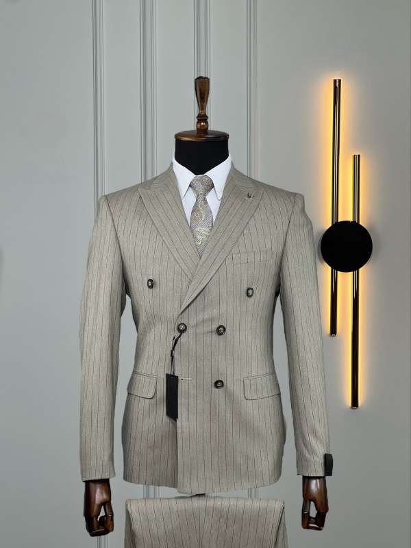 Costume croisé beige rayé borsalino – Image 2