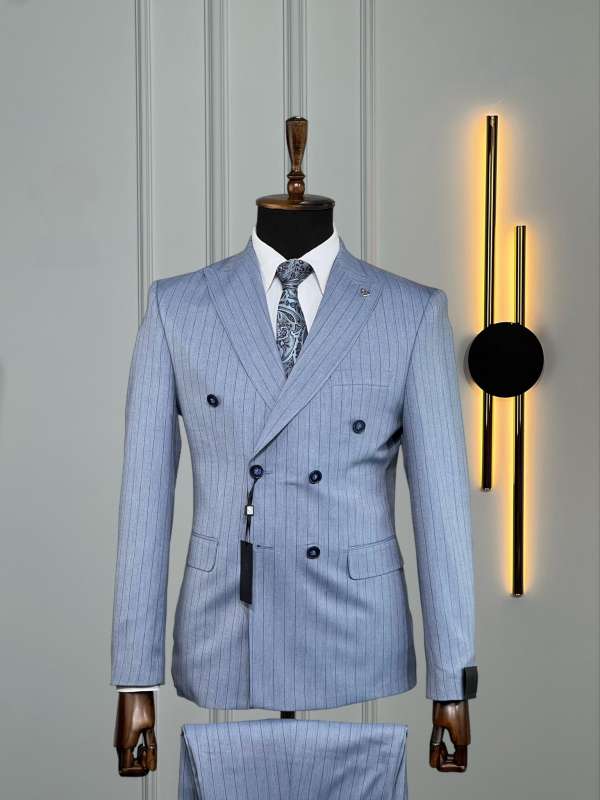 Costume croisé bleu ciel rayé borsalino