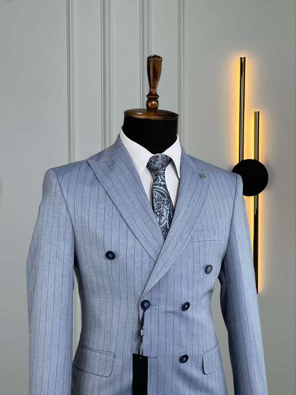Costume croisé bleu ciel rayé borsalino – Image 2