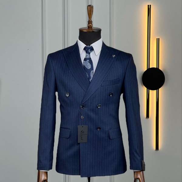 Costume croisé bleu  rayé borsalino