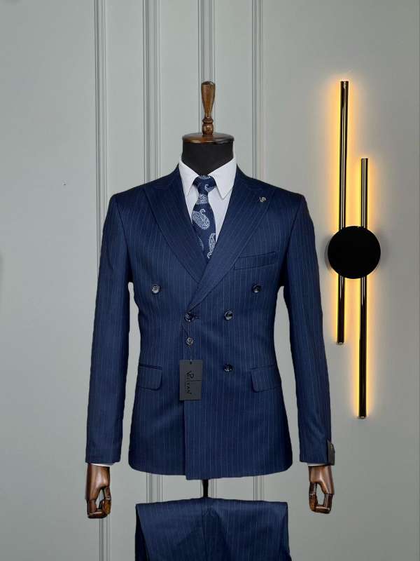 Costume croisé bleu  rayé borsalino