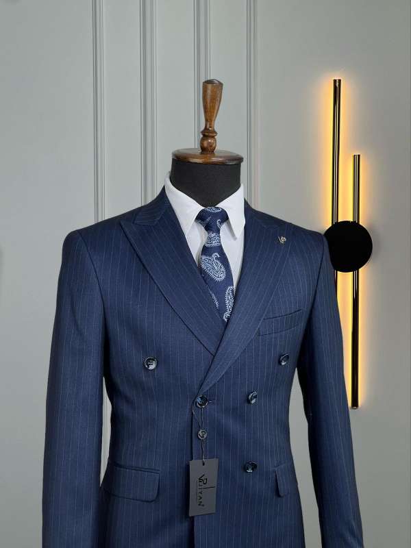 Costume croisé bleu  rayé borsalino – Image 2