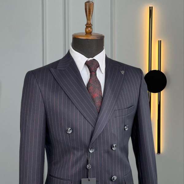 Costume croisé noir rayé Bordeau borsalino