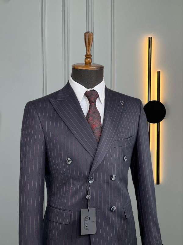 Costume croisé noir rayé Bordeau borsalino